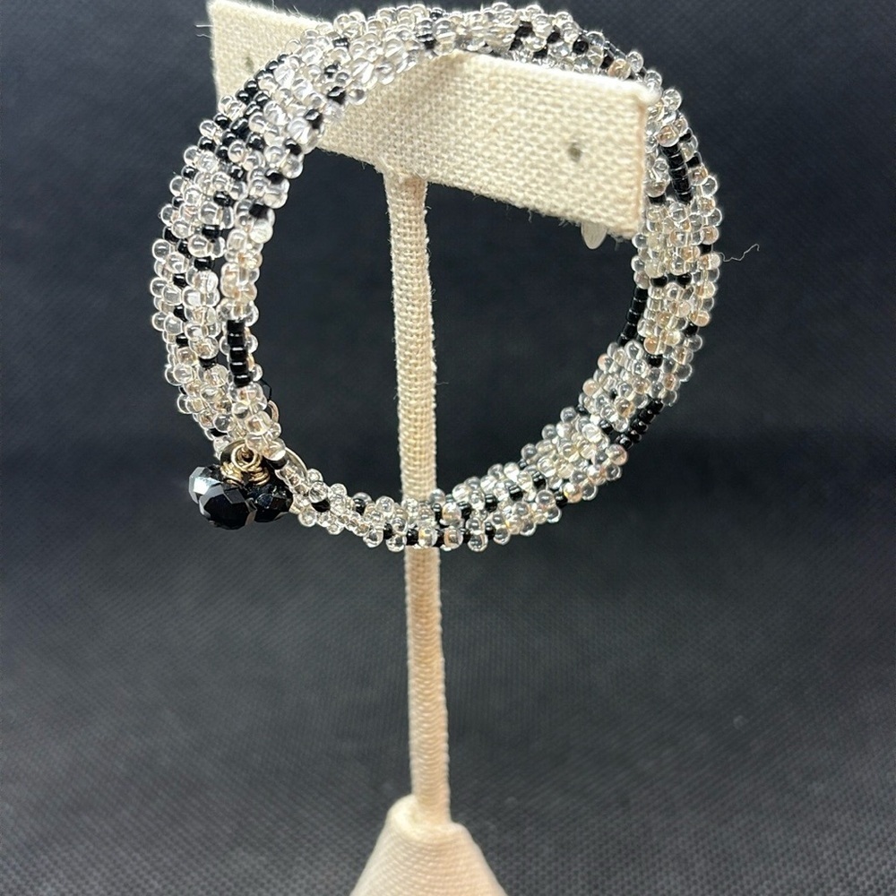 Elegant Black and Crystal Beaded 4 Wrap Bracelet